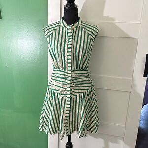 Green and White Striped Sleeveless Dress